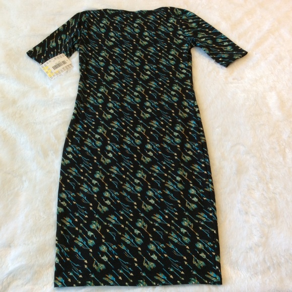 LuLaRoe Julia Dress XXS Black Turquoise Blue Arrow - Picture 7 of 7